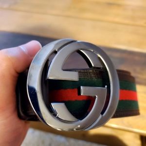 Authentic Gucci Belt Brown Leather Red and Green Stripes